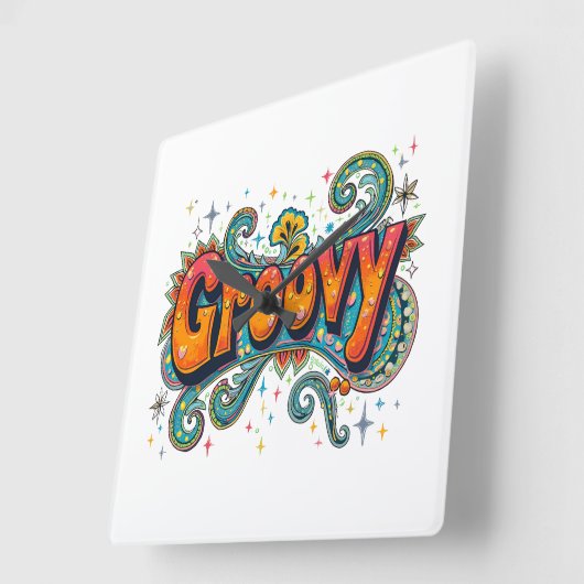 Groovy Retro Psychedelic 70s Funky Hippie Art Vierkante Klok (Hoek)