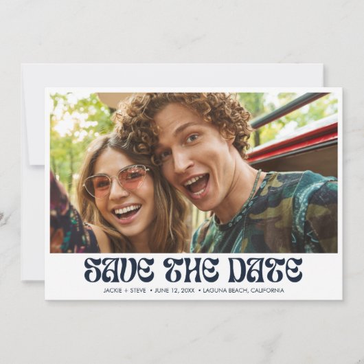 Groovy Retro QR Code Foto Bruiloft Save The Date (Voorkant)