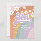Groovy Retro Rainbow 10th Birthday Invitation Kaart (Voorkant)