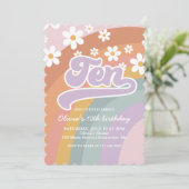 Groovy Retro Rainbow 10th Birthday Invitation Kaart (Staand voorkant)