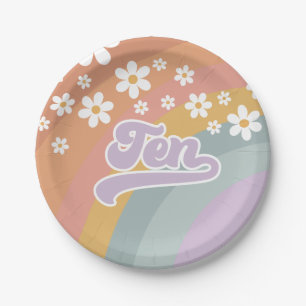 Groovy Retro Rainbow 10th Birthday Paper Borden Papieren Bordje
