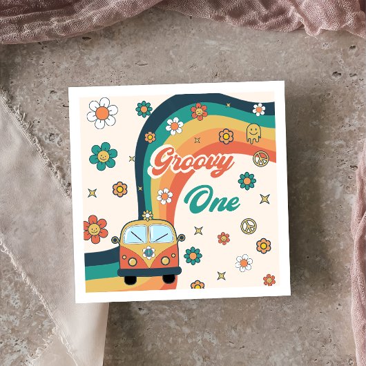 Groovy Retro Rainbow Birthday Party Napkins Servet