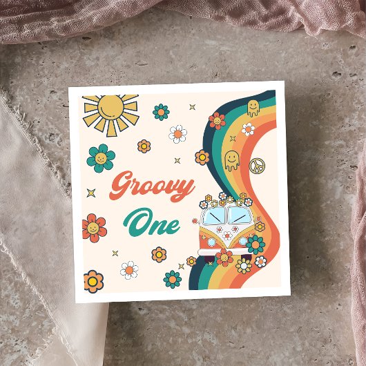 Groovy Retro Rainbow Birthday Party Napkins Servet