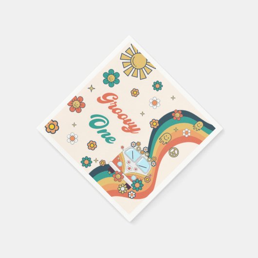 Groovy Retro Rainbow Birthday Party Napkins Servet (Hoek)