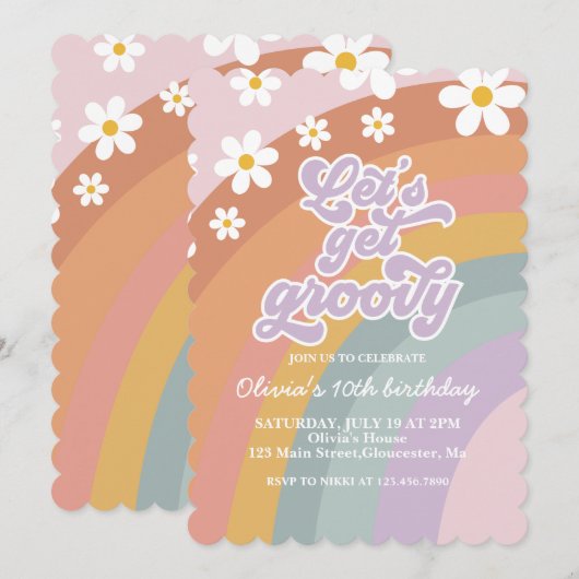 Groovy Retro Rainbow Birthday Uitnodiging (Voorkant / Achterkant)