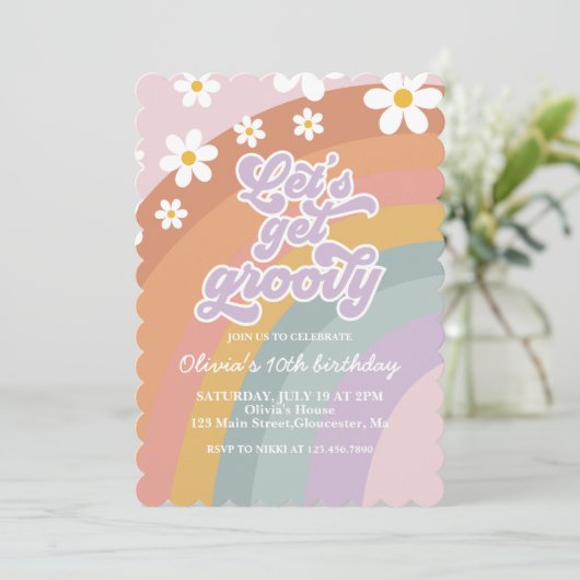 Groovy Retro Rainbow Birthday Uitnodiging (Staand voorkant)