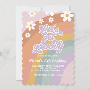 Groovy Retro Rainbow Birthday Uitnodiging
