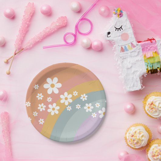 Groovy Retro Rainbow en Daisy Paper Bord (Feest)