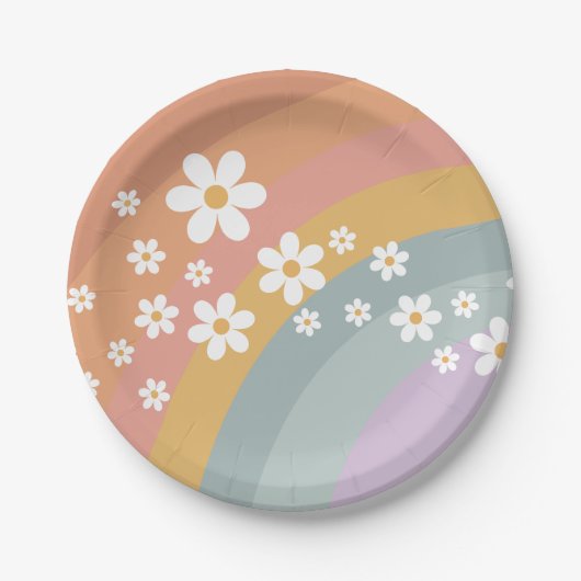 Groovy Retro Rainbow en Daisy Paper Bord (Voorkant)