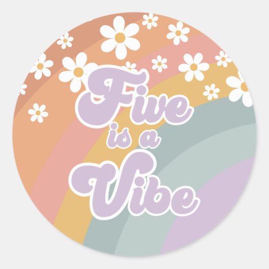 Groovy Retro Rainbow Five is een Vibe Ronde Sticker (Voorkant)