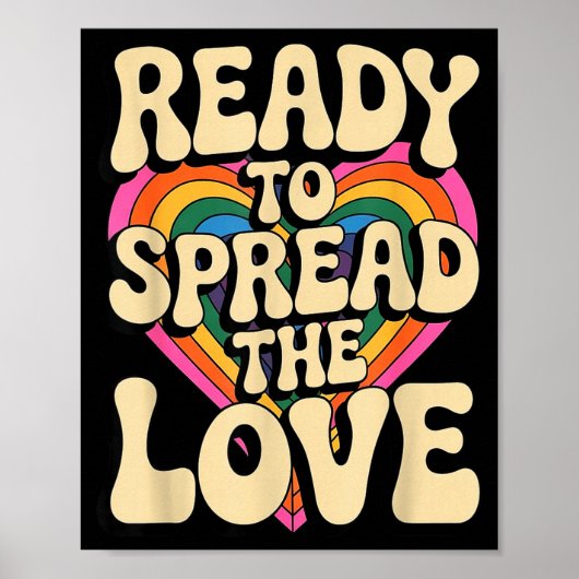 Groovy Retro Rainbow Heart Sitive Valentine Messag Poster (Voorkant)