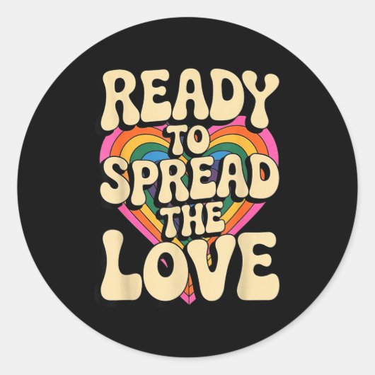 Groovy Retro Rainbow Heart Sitive Valentine Messag Ronde Sticker (Voorkant)