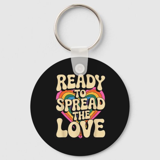 Groovy Retro Rainbow Heart Sitive Valentine Messag Sleutelhanger (Voorkant)