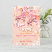 Groovy Retro Rainbow Roller Skateday Party Kaart (Staand voorkant)