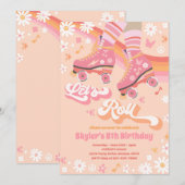 Groovy Retro Rainbow Roller Skateday Party Kaart (Voorkant / Achterkant)