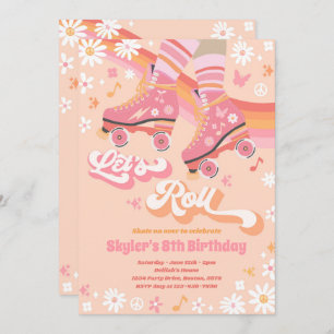 Groovy Retro Rainbow Roller Skateday Party Kaart