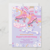 Groovy Retro Rainbow Roller Skateday Party Kaart (Voorkant)