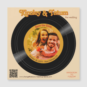 Groovy Retro Record Fotomagneet Bewaar de datum QR