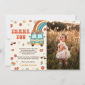 Groovy Retro Regenboog 1e Verjaardag Foto Bedankkaart (Voorkant)