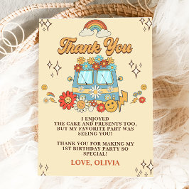 Groovy Retro Regenboog 1e Verjaardagsfeest Bedankkaart