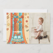 Groovy Retro Regenboog 1e Verjaardagsfeestfoto Bedankkaart (Voorkant)