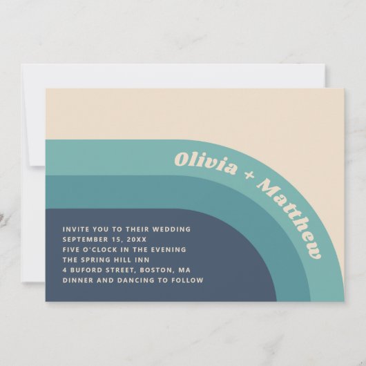 Groovy retro  regenboog 70s bruiloft + QR code Kaart (Voorkant)