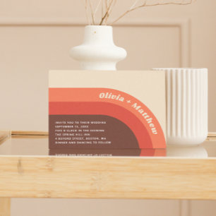 Groovy retro regenboog 70s bruiloft + QR code Kaart