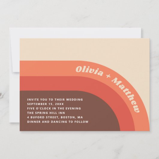 Groovy retro  regenboog 70s bruiloft + QR code Kaart (Voorkant)