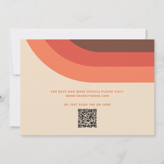 Groovy retro  regenboog 70s bruiloft + QR code Kaart (Achterkant)