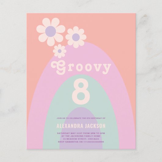 Groovy Retro Regenboog Bloemen Verjaardagsfeest Bu Flyer (Voorkant)