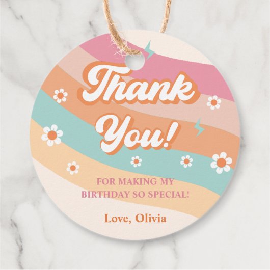 Groovy Retro Regenboog Dank je Verjaardagsfeest Bedankjes Labels (Achterkant)