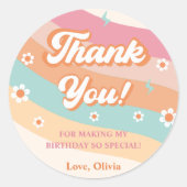 Groovy Retro Regenboog Dank je Verjaardagsfeest Ronde Sticker (Voorkant)