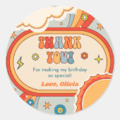 Groovy Retro Regenboog Dank je Verjaardagsfeest Ronde Sticker (Voorkant)