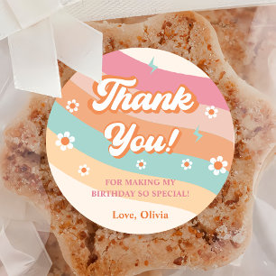 Groovy Retro Regenboog Dank je Verjaardagsfeest Ronde Sticker