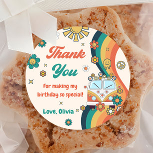 Groovy Retro Regenboog Dank je Verjaardagsfeest Ronde Sticker