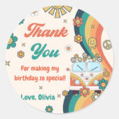 Groovy Retro Regenboog Dank je Verjaardagsfeest Ronde Sticker (Voorkant)