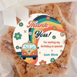 Groovy Retro Regenboog Dank u Verjaardagsfeestklas Ronde Sticker