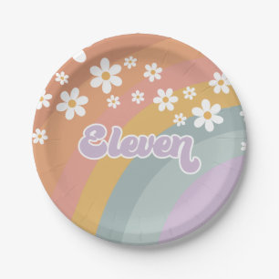Groovy Retro Regenboog Elfde Verjaardag Papieren Bordje