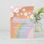 Groovy Retro Regenboog Elfde Verjaardagsuitnodigin Kaart (Staand voorkant)