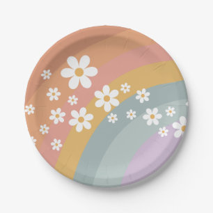 Groovy Retro Regenboog en Madeliefje Papieren Bord