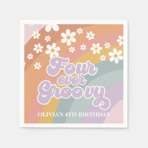 Groovy Retro Regenboog Four Ever Groovy 4e Verjaar Servet