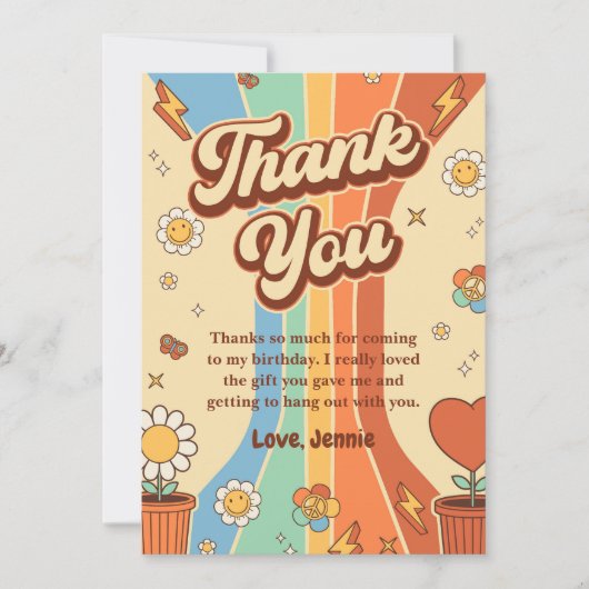 Groovy Retro Regenboog Verjaardag Bedankkaart (Voorkant)
