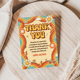 Groovy Retro Regenboog Verjaardag Bedankkaart