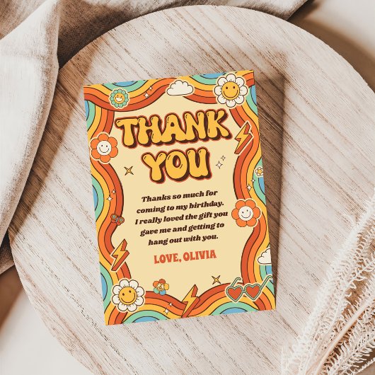 Groovy Retro Regenboog Verjaardag Bedankkaart