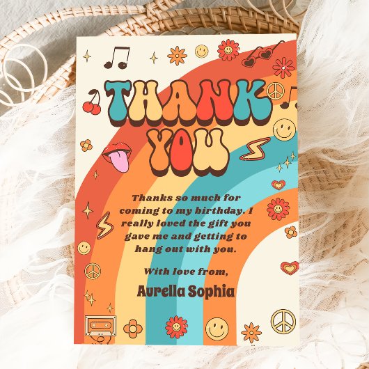 Groovy Retro Regenboog Verjaardag Bedankkaart
