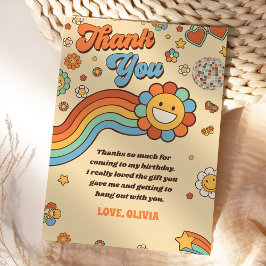 Groovy Retro Regenboog Verjaardag Bedankkaart