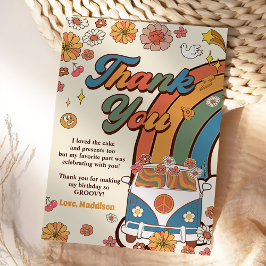 Groovy Retro Regenboog Verjaardag Bedankkaart