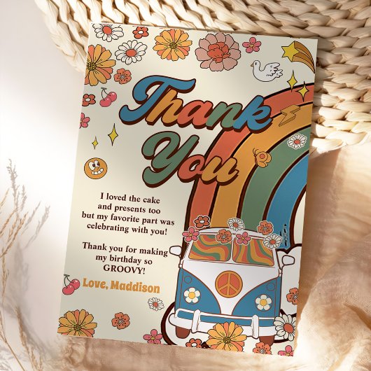 Groovy Retro Regenboog Verjaardag Bedankkaart