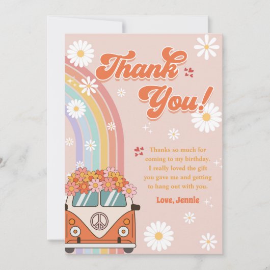 Groovy Retro Regenboog Verjaardag Bedankkaart (Voorkant)