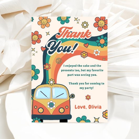 Groovy Retro Regenboog Verjaardag Dank je kaart